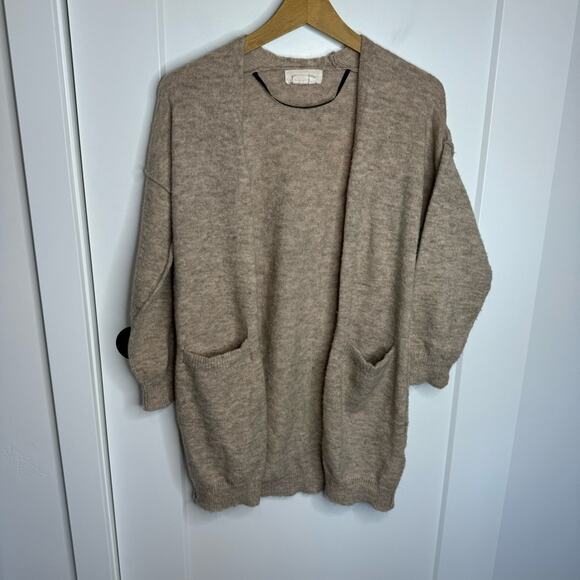 By Anthropologie Heather Tan Open Front Pocket Cardigan Sweater Size XS Petite - Picture 1 of 6